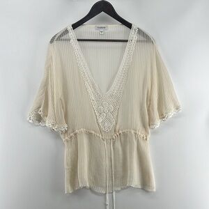 Bebe Ivory Sheer Crochet Boho Dolman Sleeve Blouse Size Small